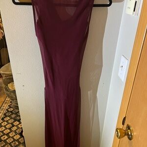 ADULT SMALL dance costume shear burgandy dress with a leotard that goes under it